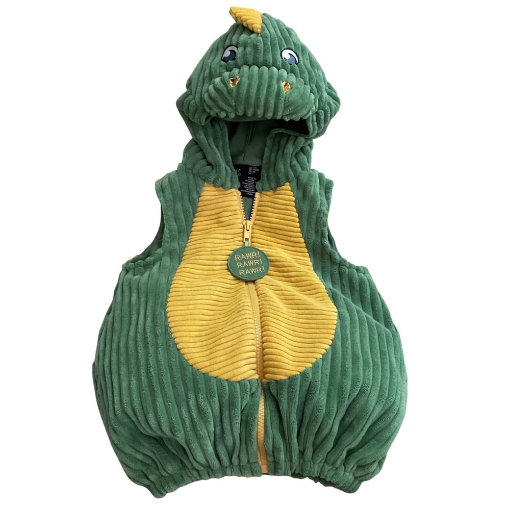 Going Wild Green Dinosaur Costume Vest‎ Zip Up Toddler 12M Rawr Zipper Pull